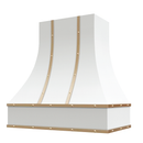 White Range Hood With Curved Front, Brass Strapping and Buttons - 30", 36", 42", 48", 54" and 60" Widths Available White Range Hood With Curved Front, Brass Strapping and Buttons - 30", 36", 42", 48", 54" and 60" Widths Available