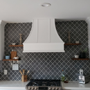 White Range Hood With Curved Strapped Front and Block Trim - 30", 36", 42", 48", 54" and 60" Widths Available White Range Hood With Curved Strapped Front and Block Trim - 30", 36", 42", 48", 54" and 60" Widths Available
