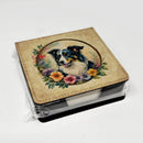 Border Collie and Flowers PU Leather Note Paper Holder Border Collie and Flowers PU Leather Note Paper Holder