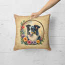 Border Collie and Flowers Fabric Decorative Pillow Border Collie and Flowers Fabric Decorative Pillow