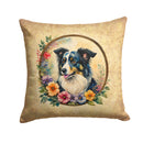 Border Collie and Flowers Fabric Decorative Pillow Border Collie and Flowers Fabric Decorative Pillow