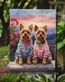 Yorkshire Terrier Two Hearts Garden Flag β  Romantic Dog Pair with Sunset & Mountain Background Yorkshire Terrier Two Hearts Garden Flag β  Romantic Dog Pair with Sunset & Mountain Background