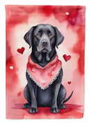 Black Labrador Retriever My Valentine House Flag Black Labrador Retriever My Valentine House Flag