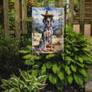 Bluetick Coonhound Cowboy Welcome Garden Flag – Western Dog Yard Decor with Mountain Landscape Bluetick Coonhound Cowboy Welcome Garden Flag – Western Dog Yard Decor with Mountain Landscape