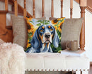 Bluetick Coonhound in Sunflowers Throw Pillow - 14x14 Decorative Pillow β Art for Your Home & Patio Bluetick Coonhound in Sunflowers Throw Pillow - 14x14 Decorative Pillow β Art for Your Home & Patio