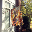 Abyssinian Cat in Fall Leaves House Flag Abyssinian Cat in Fall Leaves House Flag