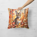 Abyssinian Cat in Fall Leaves Throw Pillow Abyssinian Cat in Fall Leaves Throw Pillow