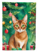 Abyssinian Cat By the Christmas Tree House Flag Abyssinian Cat By the Christmas Tree House Flag