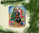 Black and Tan Coonhound Christmas Reindeer Porcelain Ornament Black and Tan Coonhound Christmas Reindeer Porcelain Ornament