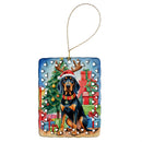 Black and Tan Coonhound Christmas Reindeer Porcelain Ornament Black and Tan Coonhound Christmas Reindeer Porcelain Ornament