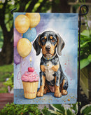 Bluetick Coonhound Happy Birthday Garden Flag –Dog Birthday Cupcake Yard Decor with Balloons Bluetick Coonhound Happy Birthday Garden Flag –Dog Birthday Cupcake Yard Decor with Balloons
