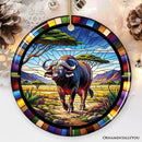 African Buffalo Wildlife Encounter Stained Glass Style Ceramic Ornament, Safari Animals Christmas Gift and Decor African Buffalo Wildlife Encounter Stained Glass Style Ceramic Ornament, Safari Animals Christmas Gift and Decor