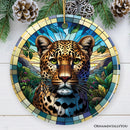 African Leopard Expedition Stained Glass Style Ceramic Ornament, Safari Animals Christmas Gift and Decor African Leopard Expedition Stained Glass Style Ceramic Ornament, Safari Animals Christmas Gift and Decor