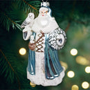 Arctic Whispers Santa Glass Christmas Ornament, Snowy Winter Theme with Light Blue Robe Arctic Whispers Santa Glass Christmas Ornament, Snowy Winter Theme with Light Blue Robe