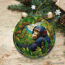 A Primate Safari Chimpanzee Stained Glass Style Ceramic Ornament, African Animals Christmas Gift and Decor A Primate Safari Chimpanzee Stained Glass Style Ceramic Ornament, African Animals Christmas Gift and Decor