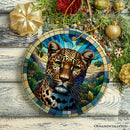 African Leopard Expedition Stained Glass Style Ceramic Ornament, Safari Animals Christmas Gift and Decor African Leopard Expedition Stained Glass Style Ceramic Ornament, Safari Animals Christmas Gift and Decor