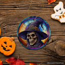 Witchy Grin Skull with Hat and Scarf Stained Glass Style Ceramic Ornament, Halloween Themed Christmas Gift and Decor Witchy Grin Skull with Hat and Scarf Stained Glass Style Ceramic Ornament, Halloween Themed Christmas Gift and Decor