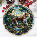 African Leopard Expedition Stained Glass Style Ceramic Ornament, Safari Animals Christmas Gift and Decor African Leopard Expedition Stained Glass Style Ceramic Ornament, Safari Animals Christmas Gift and Decor