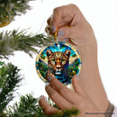 African Leopard Expedition Stained Glass Style Ceramic Ornament, Safari Animals Christmas Gift and Decor African Leopard Expedition Stained Glass Style Ceramic Ornament, Safari Animals Christmas Gift and Decor