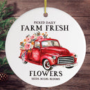 Artistic Red Truck and Farm Flowers Christmas Ornament Artistic Red Truck and Farm Flowers Christmas Ornament