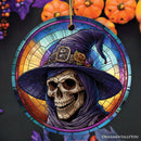 Witchy Grin Skull with Hat and Scarf Stained Glass Style Ceramic Ornament, Halloween Themed Christmas Gift and Decor Witchy Grin Skull with Hat and Scarf Stained Glass Style Ceramic Ornament, Halloween Themed Christmas Gift and Decor