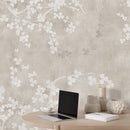 Wall Mural Soft Sakura Blossom - Neutral Floral Wallpaper Wall Mural Soft Sakura Blossom - Neutral Floral Wallpaper