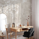 Wall Mural Soft Sakura Blossom - Neutral Floral Wallpaper Wall Mural Soft Sakura Blossom - Neutral Floral Wallpaper