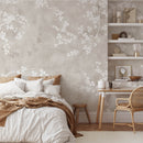 Wall Mural Soft Sakura Blossom - Neutral Floral Wallpaper Wall Mural Soft Sakura Blossom - Neutral Floral Wallpaper