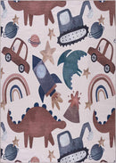 Libra Washable Kids Rug - Dinosaur rocket car rainbow Libra Washable Kids Rug - Dinosaur rocket car rainbow