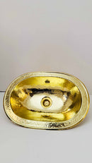 Unlacquered Brass Sink - Hammered Oval Drop-in Bathroom Sink Unlacquered Brass Sink - Hammered Oval Drop-in Bathroom Sink