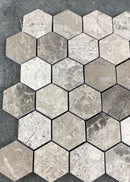 Silver Shadow Marble 2" Hexagon on 12" x 12" Mesh Mosaic Tile Silver Shadow Marble 2" Hexagon on 12" x 12" Mesh Mosaic Tile