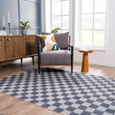 Alie Blue Gray Checkered Washable Rug Alie Blue Gray Checkered Washable Rug