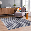 Alie Blue Gray Checkered Washable Rug Alie Blue Gray Checkered Washable Rug