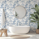 Classic Blue French Toile Wallpaper - Elegant Countryside Wallcovering Classic Blue French Toile Wallpaper - Elegant Countryside Wallcovering