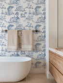 Classic Blue French Toile Wallpaper - Elegant Countryside Wallcovering Classic Blue French Toile Wallpaper - Elegant Countryside Wallcovering