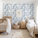 Classic Blue French Toile Wallpaper - Elegant Countryside Wallcovering Classic Blue French Toile Wallpaper - Elegant Countryside Wallcovering