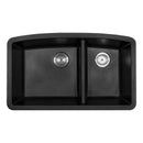 MSI black quartz asymetric doublebowl sink SIN QTZ DBLBWL 6040 3219 BLK top view MSI black quartz asymetric doublebowl sink SIN QTZ DBLBWL 6040 3219 BLK top view