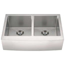 MSI doublebowl hand crafted stainless steel farmhouse sink SIN 16 DBWL WEL 5050 3321FSAF front view MSI doublebowl hand crafted stainless steel farmhouse sink SIN 16 DBWL WEL 5050 3321FSAF front view