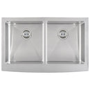 MSI doublebowl hand crafted stainless steel farmhouse sink SIN 16 DBWL WEL 5050 3321FSAF top view MSI doublebowl hand crafted stainless steel farmhouse sink SIN 16 DBWL WEL 5050 3321FSAF top view