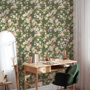 Green Vintage Floral Chinoiserie Wallpaper - Magnolia Flowers Wall Mural Green Vintage Floral Chinoiserie Wallpaper - Magnolia Flowers Wall Mural