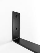 Thick Mahogany Shelf with Black Steel J Brackets Thick Mahogany Shelf with Black Steel J Brackets