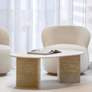 Troia Light Travertine Oval Shape Coffee Table Filled and Polished (W)24" (L)48" (H)16" Troia Light Travertine Oval Shape Coffee Table Filled and Polished (W)24" (L)48" (H)16"