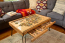 Rustic Puzzle Coffee Table with removable glass top - includes 2 hidden drawers - 24x36" Rustic Puzzle Coffee Table with removable glass top - includes 2 hidden drawers - 24x36"