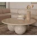 Troia Light Travertine Round Designer Coffee Table with Sphere Legs Troia Light Travertine Round Designer Coffee Table with Sphere Legs