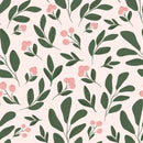Pink Berry and Green Leaf Botanical Removable Wallpaper Pink Berry and Green Leaf Botanical Removable Wallpaper