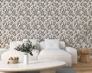 Pink Berry and Green Leaf Botanical Removable Wallpaper Pink Berry and Green Leaf Botanical Removable Wallpaper