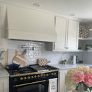 White Wood Range Hood With Sloped Front and Decorative Trim - 30", 36", 42", 48", 54" and 60" Widths Available White Wood Range Hood With Sloped Front and Decorative Trim - 30", 36", 42", 48", 54" and 60" Widths Available