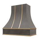 Stained Gray Range Hood With Curved Front and Brass Strapping - 30", 36", 42", 48", 54" and 60" Widths Available Stained Gray Range Hood With Curved Front and Brass Strapping - 30", 36", 42", 48", 54" and 60" Widths Available