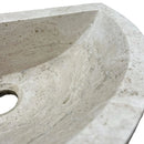 Troia Light Travertine Half Round Wall-mount Bathroom Sink (W)10" (L)16" (H)6" angle close-up view Troia Light Travertine Half Round Wall-mount Bathroom Sink (W)10" (L)16" (H)6" angle close-up view