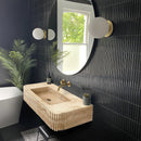 Tuscany Walnut Travertine Wall-mount Bathroom Vanity Sink Ribbed Textured Front Tuscany Walnut Travertine Wall-mount Bathroom Vanity Sink Ribbed Textured Front